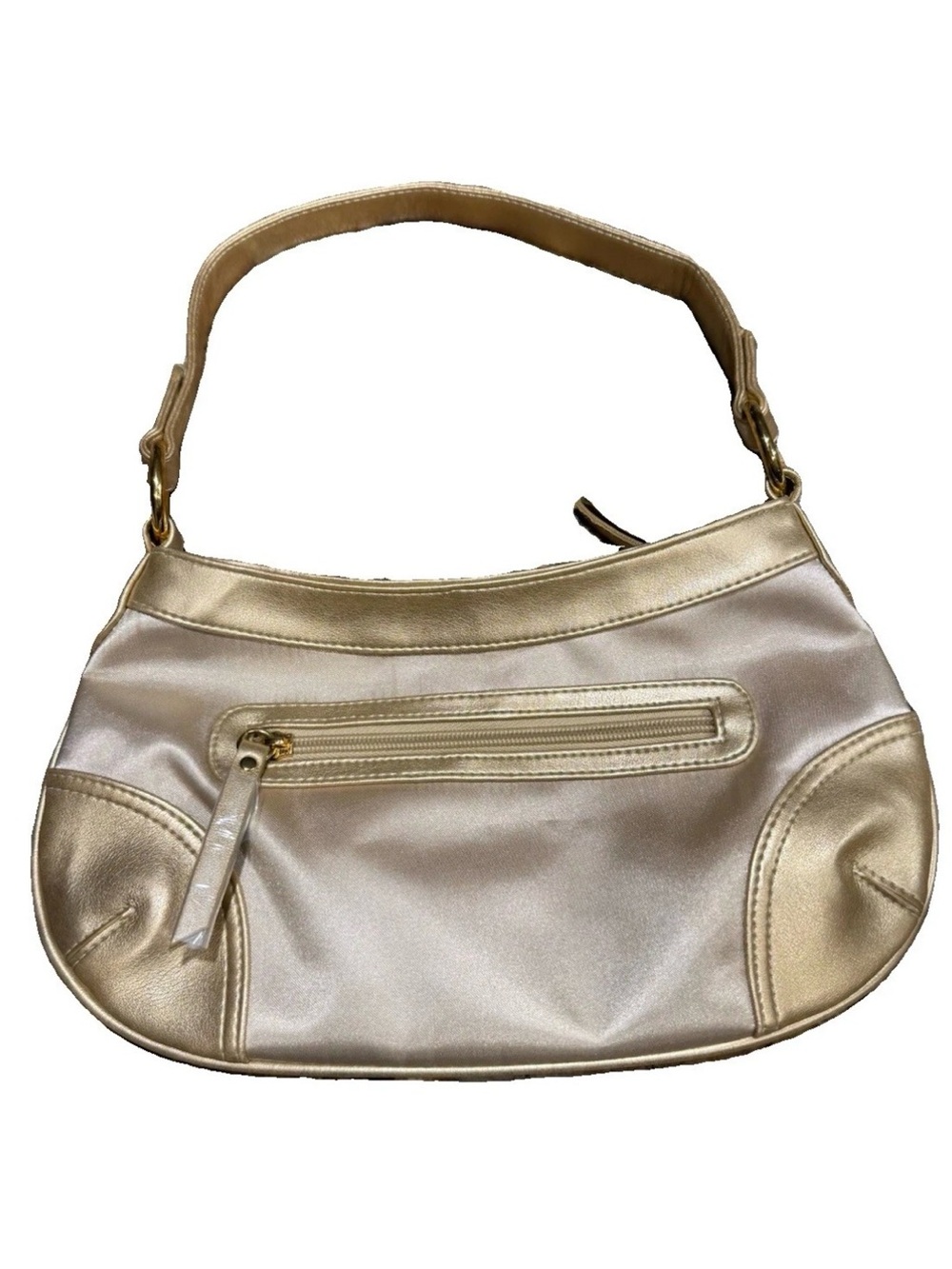 Liz Claiborne Spark Seduction Metallic Gold Shoulder Bag Zip Red Satin Lined